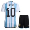 Officiële Voetbalshirt + Korte Broek Argentinië 3 Star MESSI 10 Thuis WK 2022 - Kids